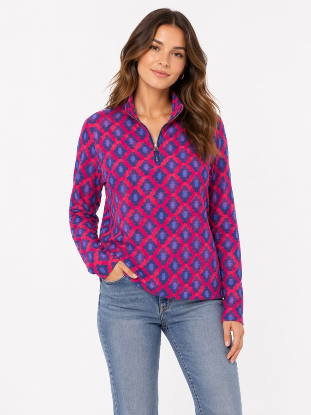 Mudpie Size‎ Small Vibrant Colorful Geometric Quarter Zip Pullover